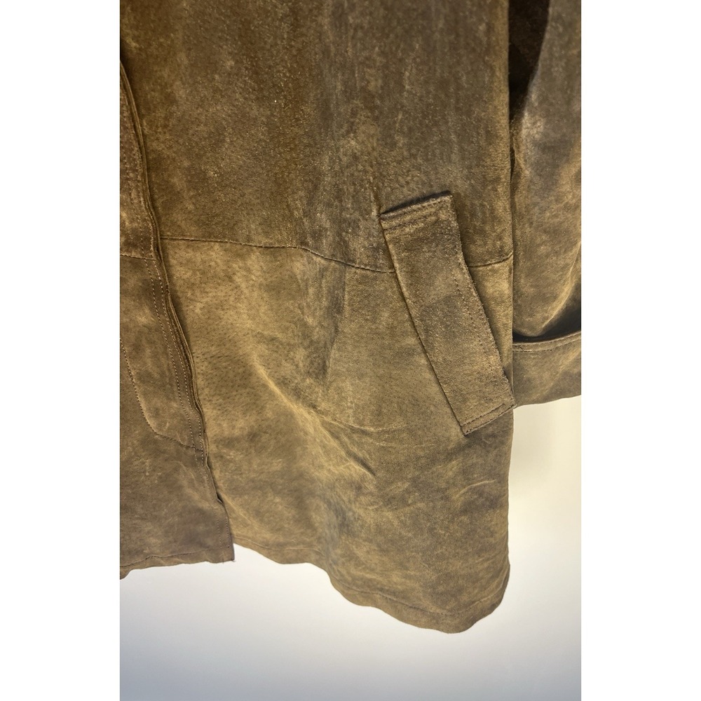 Vintage Foxrun Women M Genuine Wax Leather Suede Jacket Long Brown Faux Fur‎ - Picture 5 of 13